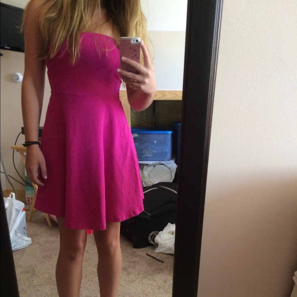 Pink strapless casual dress